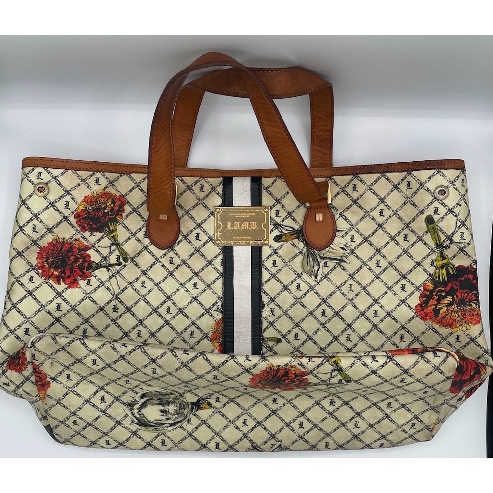 L.A.M.B. Gwen Stefani Calligraphy Roses Large Tote Bag Floral Monogram Y2K - Picture 5 of 15